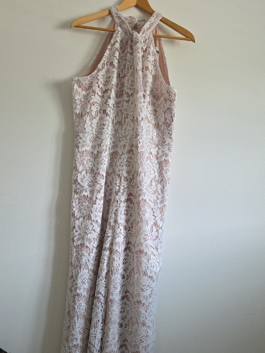 Julia Jordan Pink Lace Halter Jumpsuit